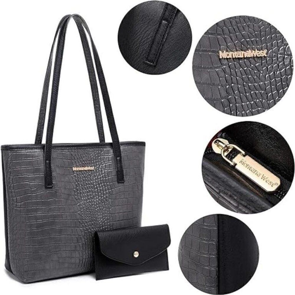 Montana West Gray Croco Women's Shoulder Bag - Picture 3 of 6